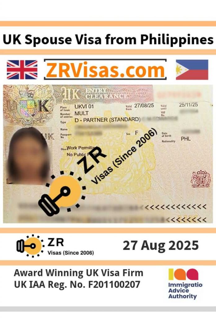 UK Spouse Visa Application from Philippines 27 Aug 2025 ZR Visas