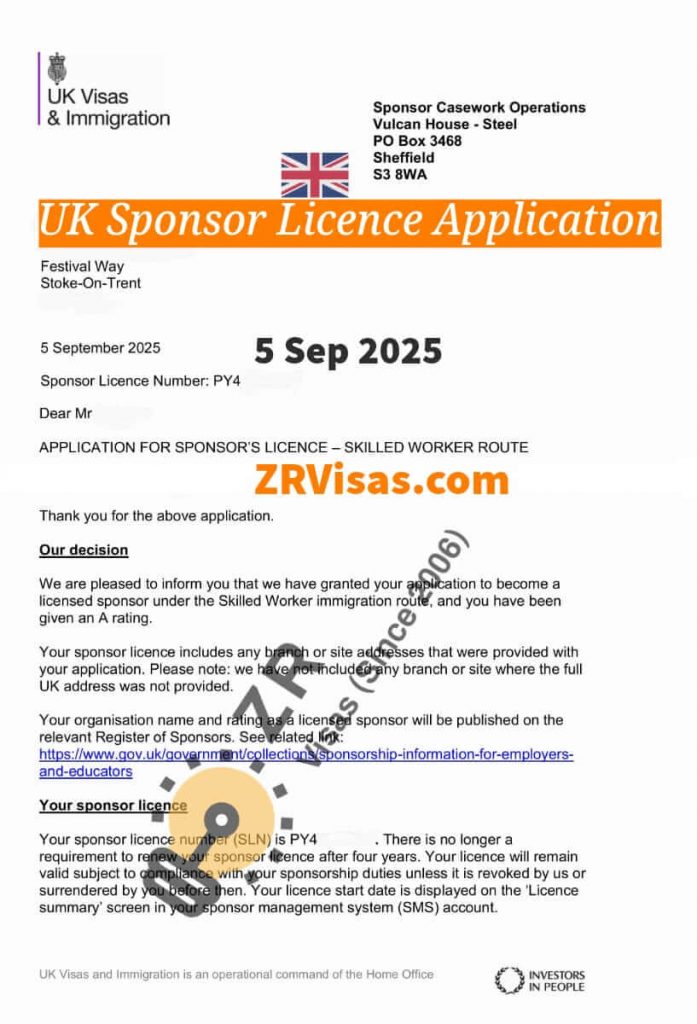 UK Sponsor Licence Application Skilled Worker Route 5 Sep 2025 ZR Visas UK