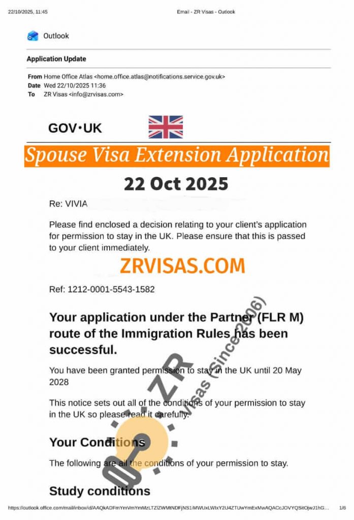 UK Spouse Visa for wife partner visa extension 22 Oct 2025 ZR Visas UK