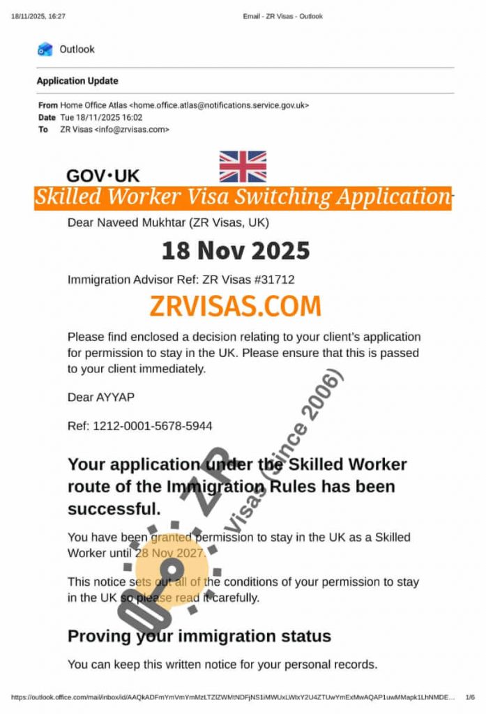Skilled Worker Visa IT Job Switching Application 18 Nov 2025 ZR Visas UK