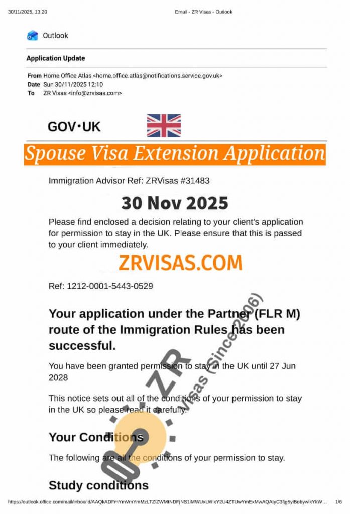 UK Spouse Visa Extension Application 5 Years Route ZR Visas UK 30 Nov 2025