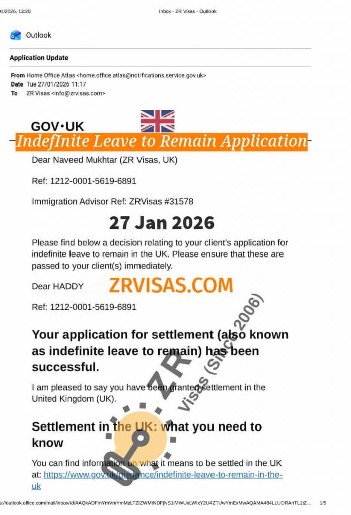 Indefinite Leave to Remain Application ILR ZR Vias UK 27 Jan 2026