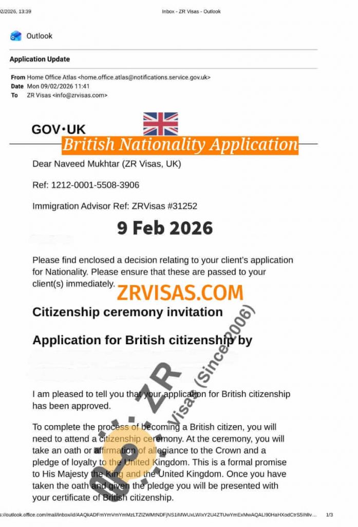 British Nationality Citizenship Application for Naturalisation ZR Visas UK 9 Feb 2026