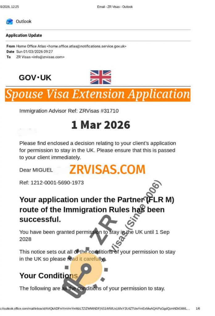 Spouse Visa Application for Visa Extension ZR Visas UK 1 Mar 2026