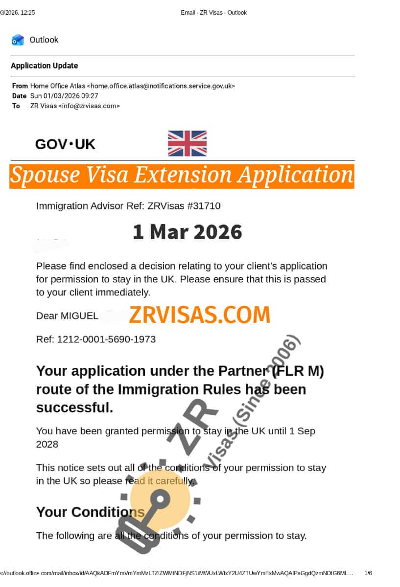 Spouse Visa Application for Visa Extension ZR Visas UK 1 Mar 2026