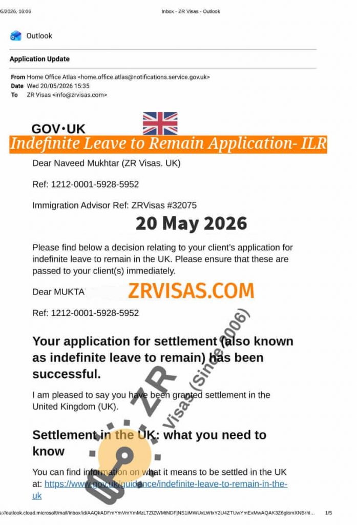 ILR Indefinite Leave to Remain Application 10 Years ILR Long Residence ZR Visas UK 20 May 2026
