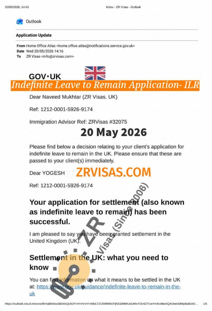 ILR Indefinite Leave to Remain Application 10 Years Long Residence Route ZR Visas UK 20 May 2026