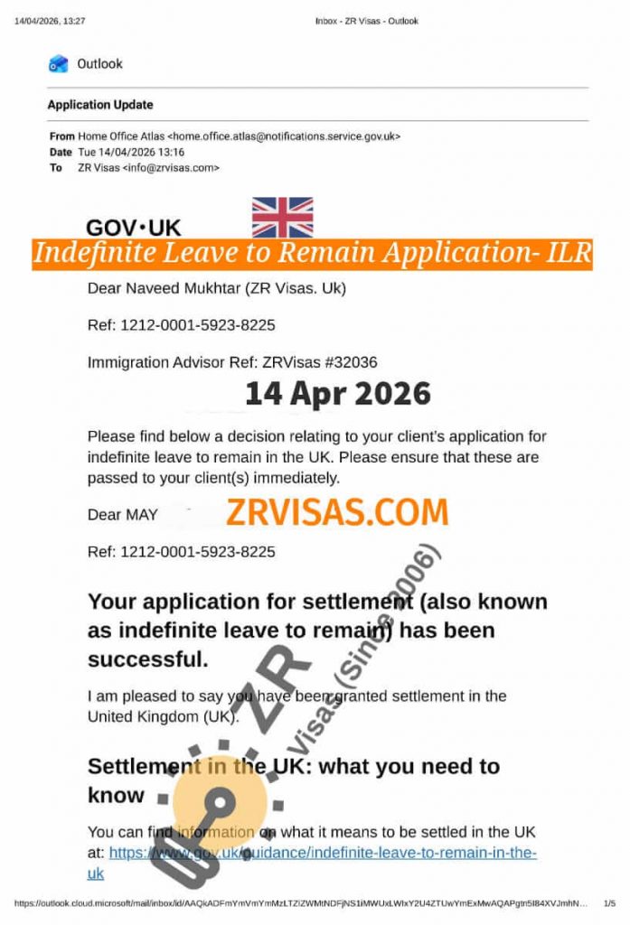 Indefinite Leave to Remain UK ILR Application ZR Visas UK 14 Apr 2026