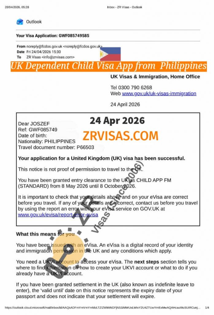 UK Dependent Children Visa Application from Philippies ZR Visas UK 24 Apr 2026