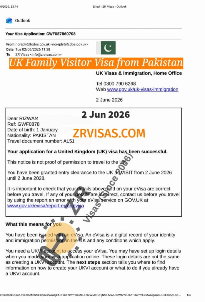 UK Family Visitor Visa for Father from Pakistan ZR Visas UK 2 Jun 2026