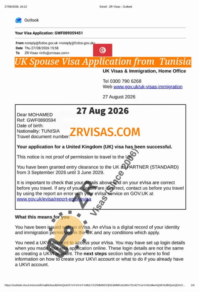 UK Spouse Visa application from Tunisia Priority Service 27 Aug 2026 ZR Visas UK