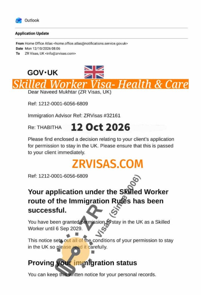 Health and Care Visa Skilled Worker Carer Visa Extension ZR Visas UK 12 Oct 2026