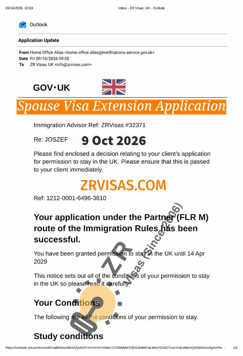 UK Spouse Visa Extension Application FLR M Jos ZR Visas UK 9 Oct 2026